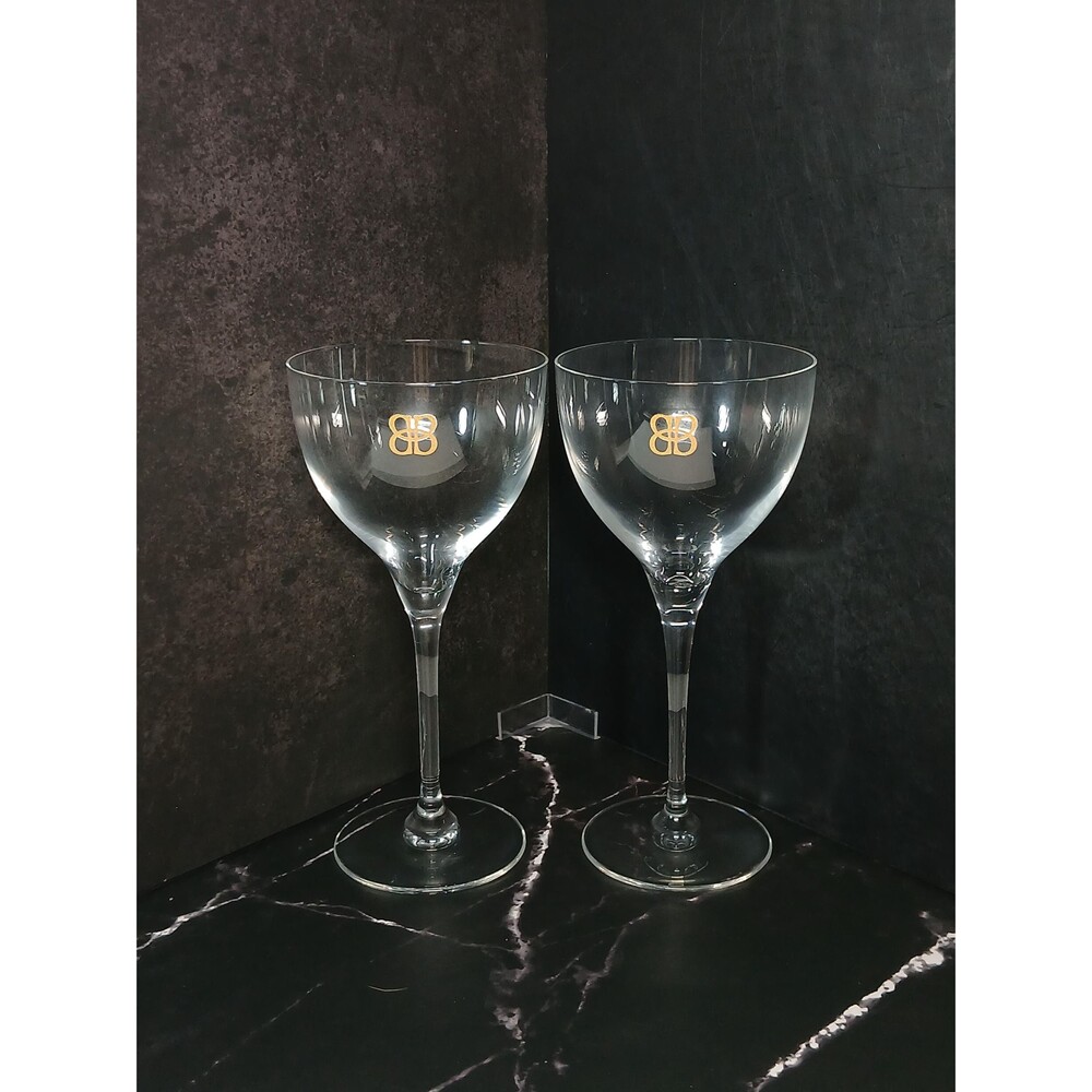 Vintage Crystal Wine Glasses Pair 8” Gold Quad Loop Monogram Stemware